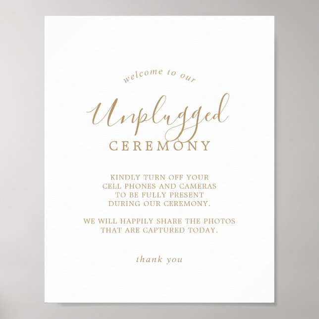 Minimalist Gold Unplugged Ceremony Sign (Front)
