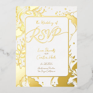 Minimalist Gold Watercolor Foil RSVP Invitation Postcard