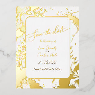 Minimalist Gold Watercolor Foil Save the Date Invitation Postcard