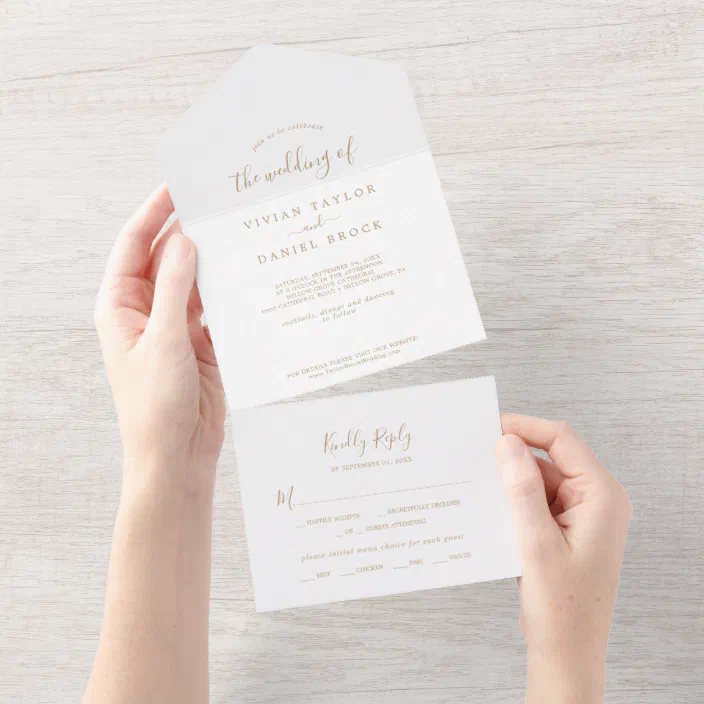 Minimalist Gold Wedding All In One Invitation Zazzle Com