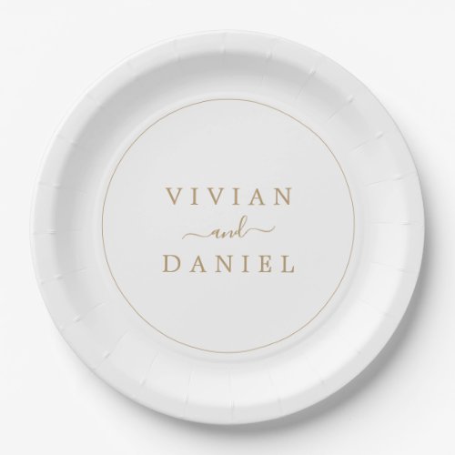 Minimalist Gold Wedding Cake Paper Plates