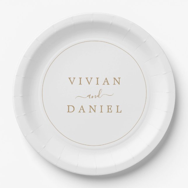 Minimalist Gold Wedding Cake Paper Plates (Front)