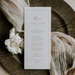 Minimalist Gold Wedding Dinner Menu<br><div class="desc">This minimalist gold wedding dinner menu card is perfect for a simple wedding. The modern romantic design features classic gold and white typography paired with a rustic yet elegant calligraphy with vintage hand lettered style. Customizable in any color. Keep the design simple and elegant, as is, or personalize it by...</div>