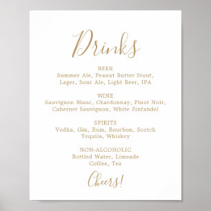 Minimalist Gold Wedding Drinks Menu Sign