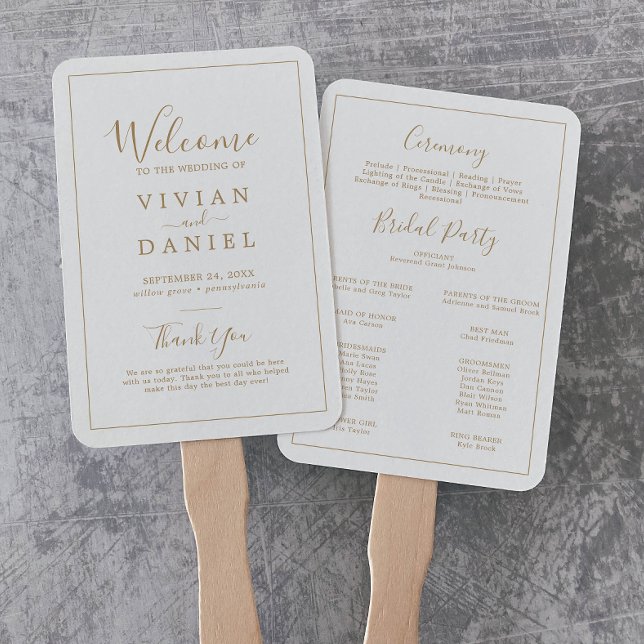 Minimalist Gold Wedding Program Hand Fan (Creator Uploaded)