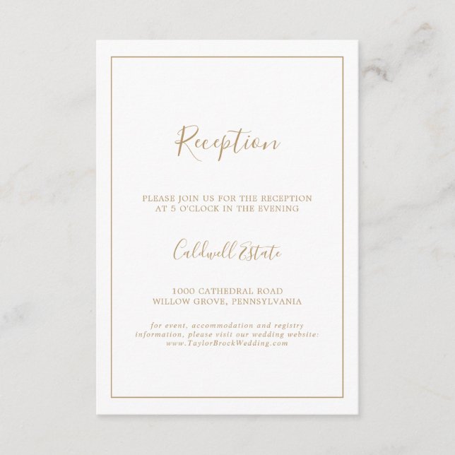 Minimalist Gold Wedding Reception Insert Card (Front)