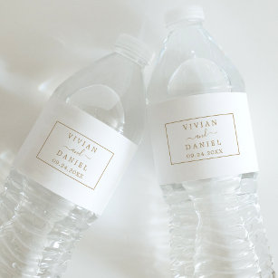 Minimalist Gold Wedding Water Bottle Label