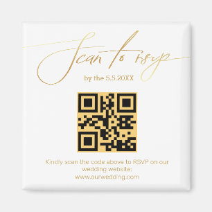 Minimalist Gold Wedding Website RSVP QR Code Magnet