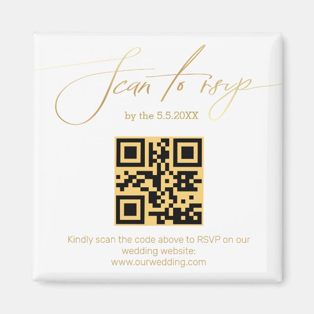 Minimalist Gold Wedding Website RSVP QR Code Magnet (Front)