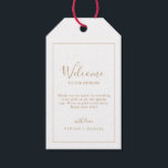 Minimalist Gold Wedding Welcome Gift Tags<br><div class="desc">These minimalist gold wedding welcome gift tags are perfect for a simple wedding. The modern romantic design features classic gold and white typography paired with a rustic yet elegant calligraphy with vintage hand lettered style. Customizable in any color. Keep the design simple and elegant, as is, or personalize it by...</div>