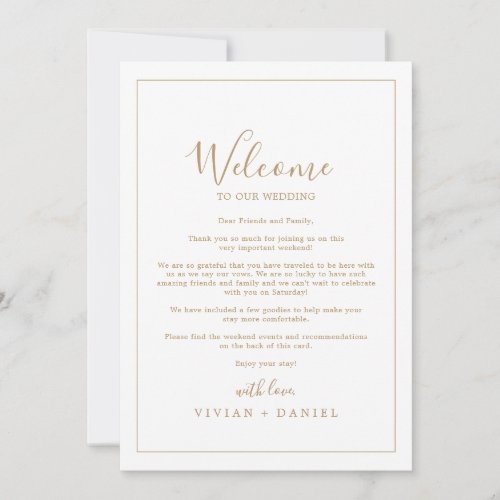 Minimalist Gold Wedding Welcome Letter  Itinerary