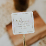 Minimalist Gold Wedding Welcome Square Sticker<br><div class="desc">These minimalist gold wedding welcome stickers are perfect for a simple wedding. The modern romantic design features classic gold and white typography paired with a rustic yet elegant calligraphy with vintage hand lettered style. Customizable in any color. Keep the design simple and elegant, as is, or personalize it by adding...</div>