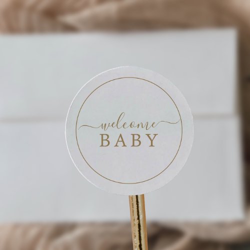 Minimalist Gold Welcome Baby Shower Sticker
