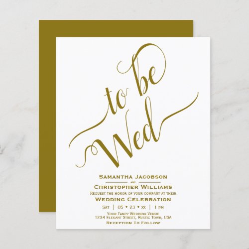 Minimalist Gold  White BUDGET Wedding Invitation