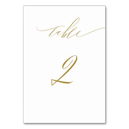 Minimalist Gold White Elegant Script No 2 Wedding Table Number