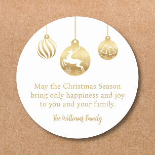 minimalist gold white ornaments christmas classic round sticker