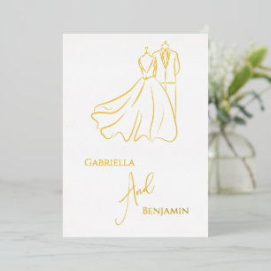 Minimalist Gold White Script Formal Wedding Foil Invitation