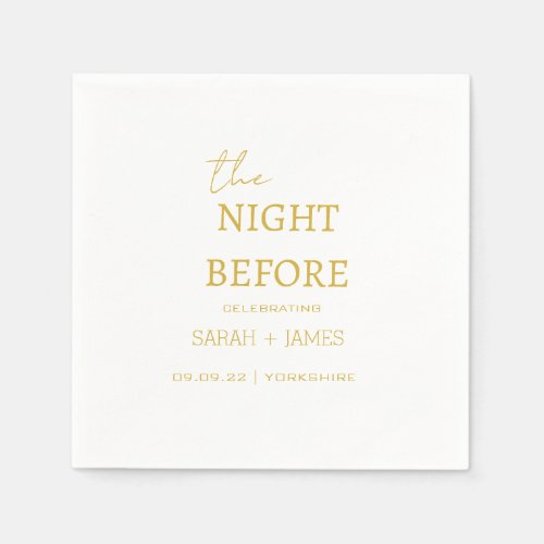 Minimalist Gold  White The Night Before Wedding  Napkins