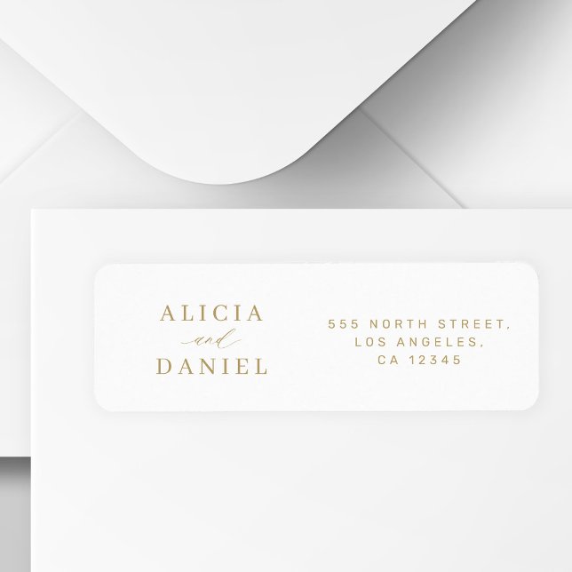 Minimalist gold white wedding return address label (Creator Uploaded)