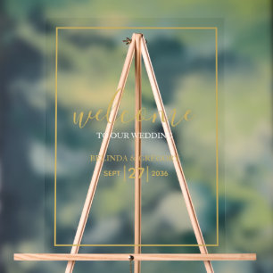 Minimalist Gold White Wedding Welcome Sign
