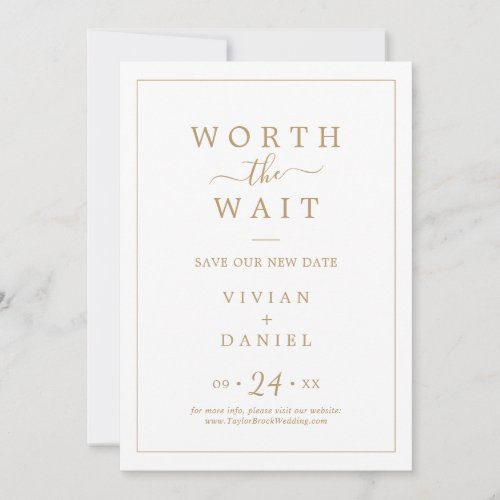 Minimalist Gold Worth the Wait Covid Wedding Save The Date