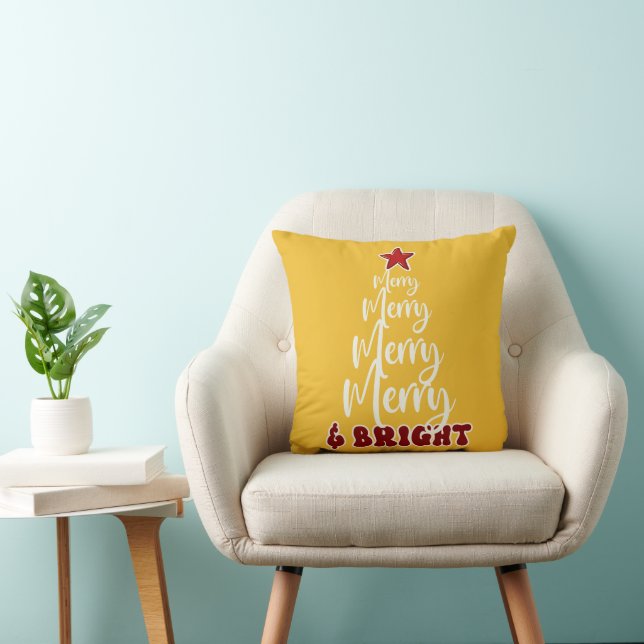 Minimalist Gold Yellow Red Cute Christmas Holiday  Throw Pillow (Chair)