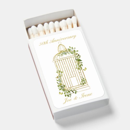 Minimalist Golden Anniversary Elegant Birdcage Matchboxes