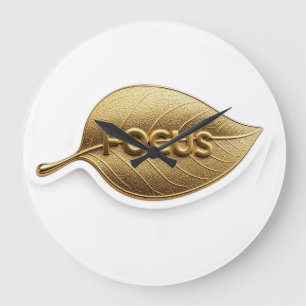 Minimalist Golden Leaf "FOCUS" wall Clock-Premium Large Clock
