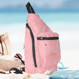 Minimalist Golden Monogram Salmon Pink Airplane Sling Bag
