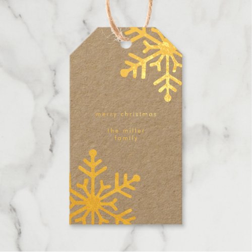Minimalist Golden Snowflakes Merry Christmas  Foil Gift Tags