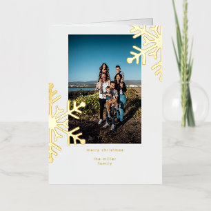 Minimalist Golden Snowflakes Merry Christmas Photo Foil Holiday Card