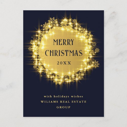 Minimalist Golden Sparkle Lights Black Christmas Postcard