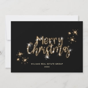 Minimalist Golden Sparkle Lights Merry Christmas Holiday Card