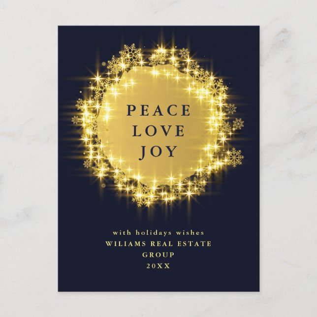 Minimalist Golden Sparkle Lights Navy Christmas Postcard (Front)