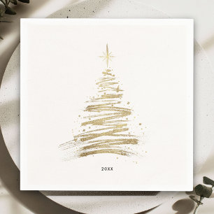 Minimalist Golden Tree Christmas Holiday Napkins
