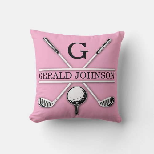 Minimalist Golf Monogram Design Pink Throw Pillow