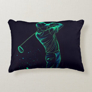 Minimalist Golfer Green Glow Silhouette Accent Pillow