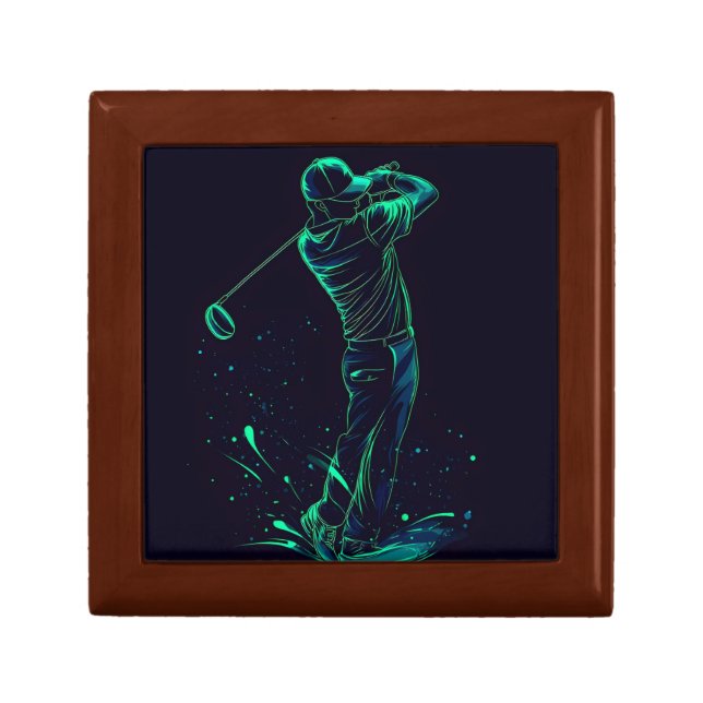 Minimalist Golfer Green Glow Silhouette Gift Box (Front)