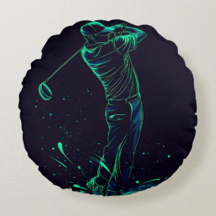 Minimalist Golfer Green Glow Silhouette Round Pillow
