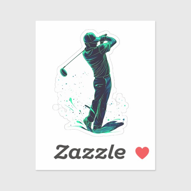 Minimalist Golfer Green Glow Silhouette Sticker (Sheet)