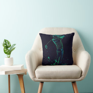 Minimalist Golfer Green Glow Silhouette Throw Pillow