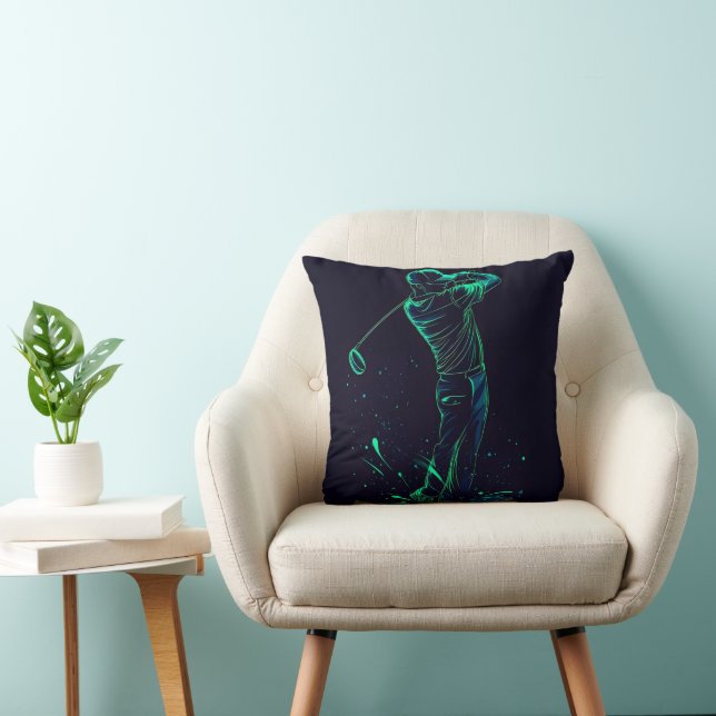 Minimalist Golfer Green Glow Silhouette Throw Pillow (Chair)