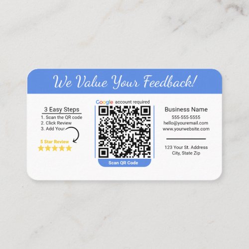Minimalist Google Review Template With QR code Business Card