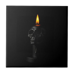Minimalist Gothic Halloween Candle Ceramic Tile