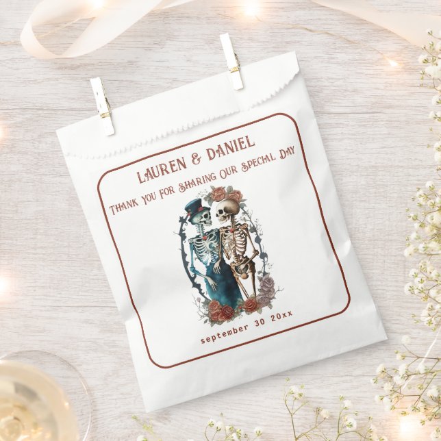 Minimalist Gothic Skeleton Wedding Favor Bags (Clipped)