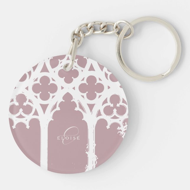Minimalist Gothic Window Calligraphy Pale Pink Keychain (Back)