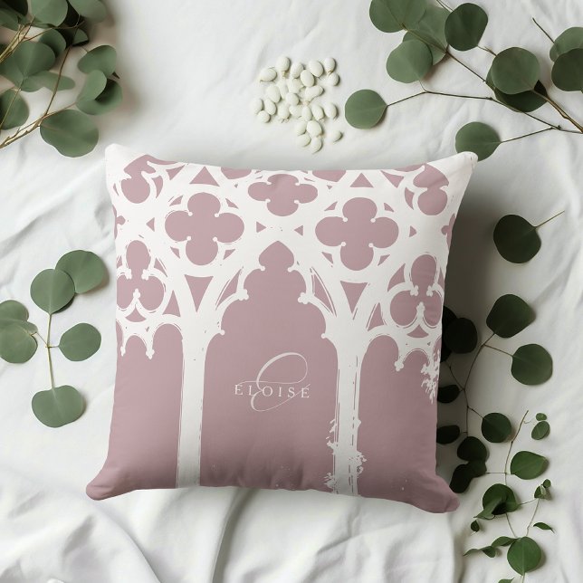 Minimalist Gothic Window Calligraphy Pale Pink Throw Pillow (Creator Uploaded)