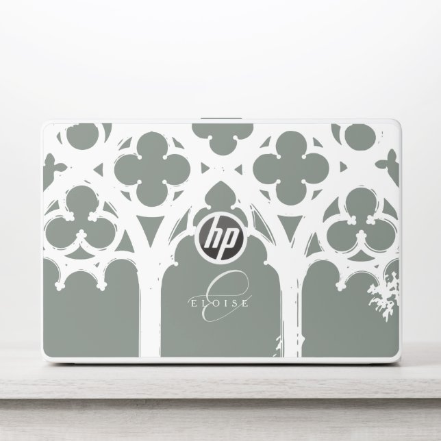 Minimalist Gothic Window Calligraphy Sage HP Laptop Skin (Front)