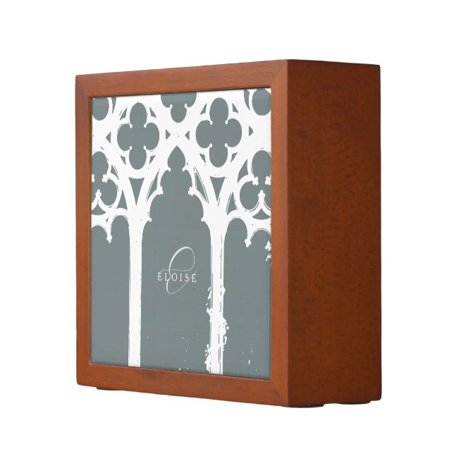 Minimalist Gothic Window Slate Green Desk Organizer (Right)