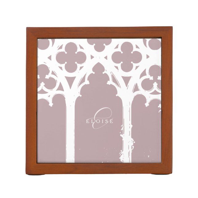 Minimalist Gothic Window Slate Pink Desk Organizer (Back)